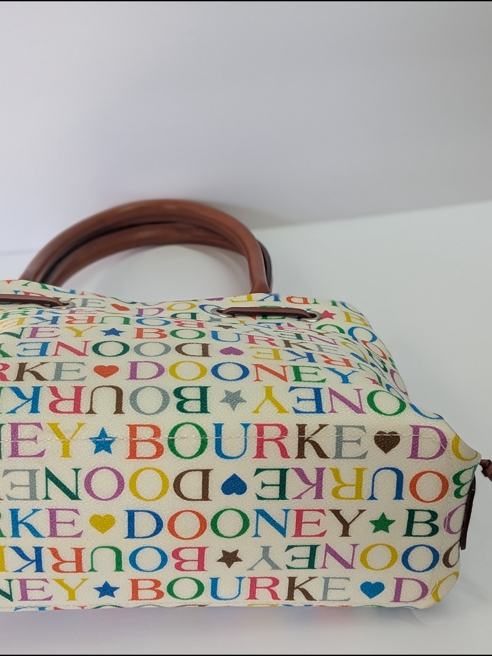 Dooney & Bourke Y2K Multicolor Logo Canvas Tote Bag White Leather Rainbow - Picture 14 of 16